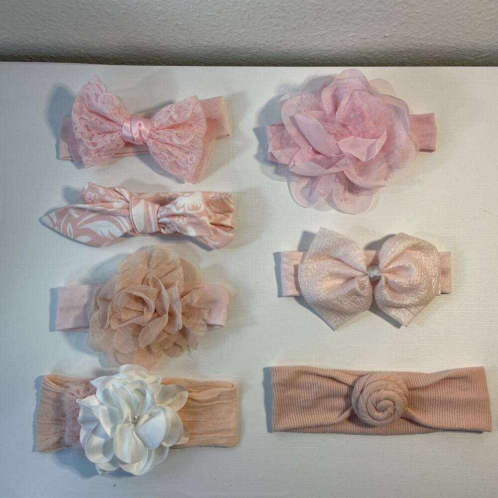 Lot 16 Baby Girl Headbands Hair Bows Pink Black White Red Silver Metallic Soft
